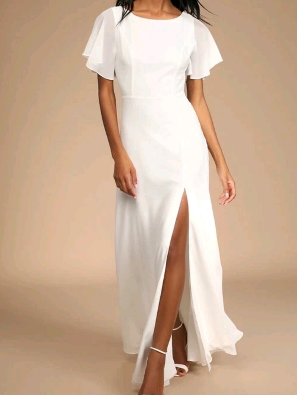 Lulu's Vows of Love Flutter Sleeve Lace Back White Maxi Dress Size 2X NWT'S